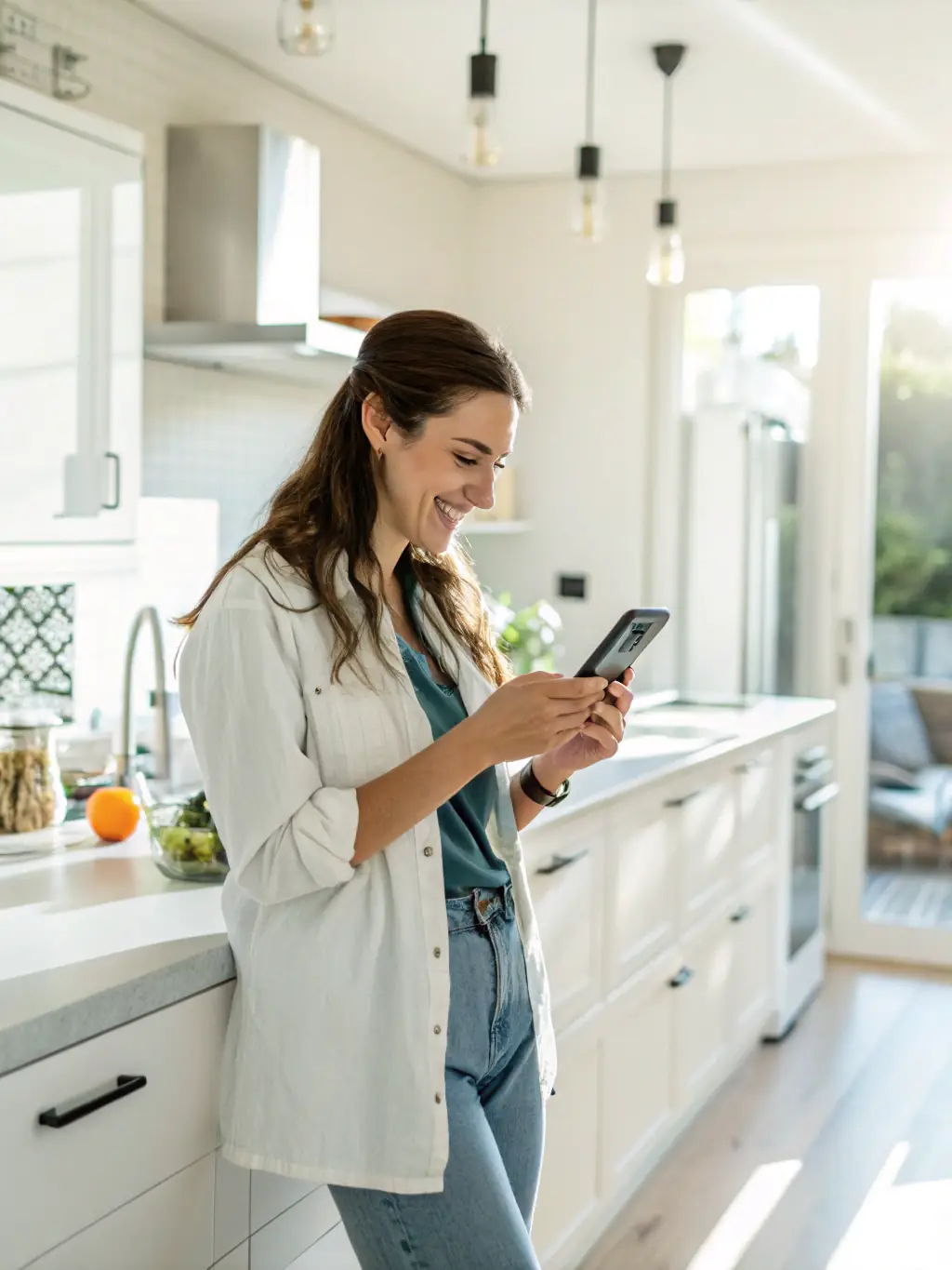 A person happily managing their finances on the C24 mobile app, showcasing the ease of use and convenience.